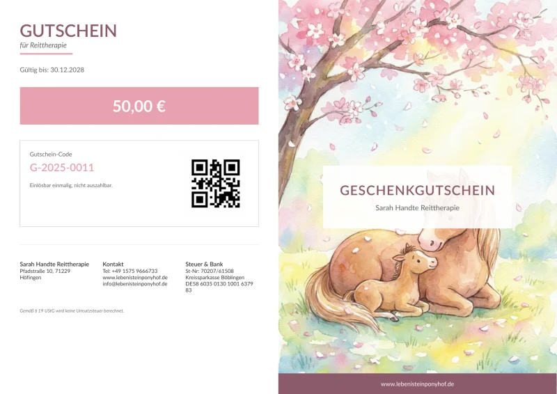 Aquarell Stute und Fohlen unter Kirschbluten